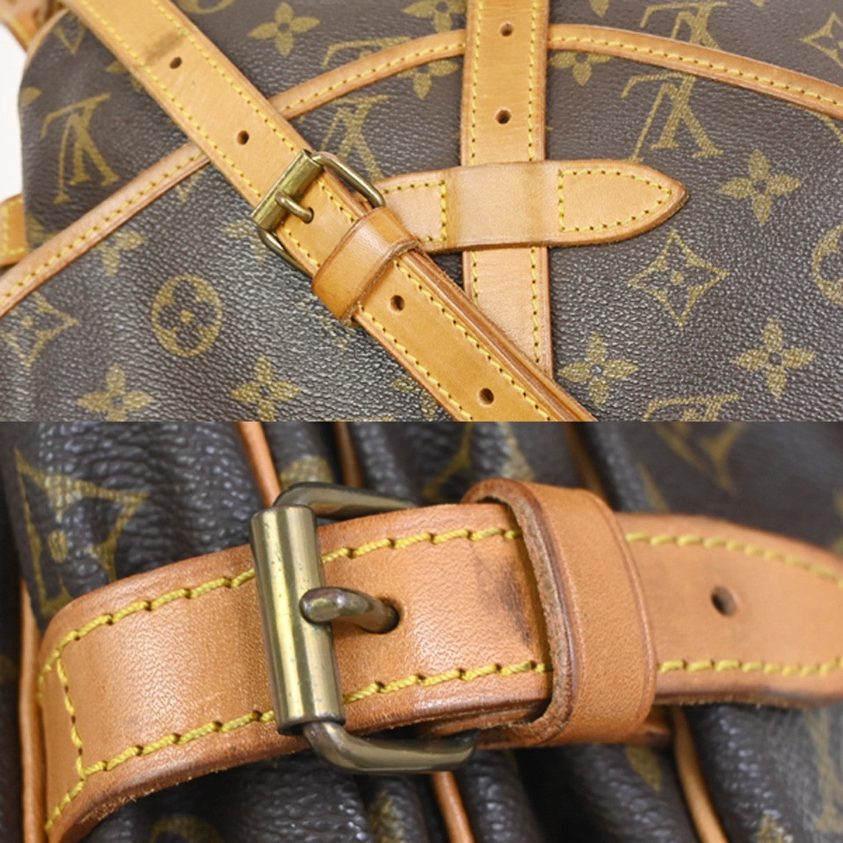 LOUIS VUITTON Logo Saumur 30 Shoulder Bag Monogram Leather Brown M42256 72KC902