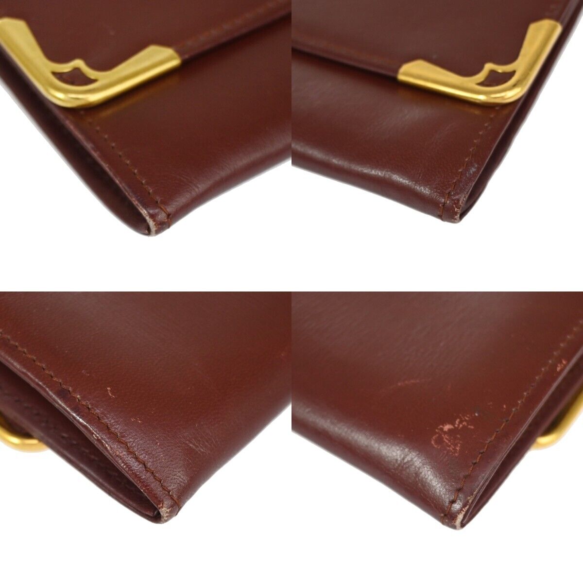 MUST DE CARTIER 2C Logo Wallet Clutch Hand Bag Leather Bordeaux Gold 09EA094