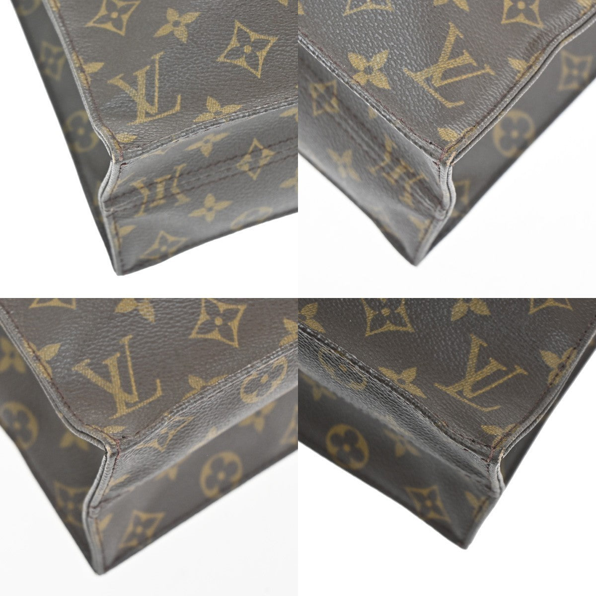 LOUIS VUITTON Logo Sac Plat Hand Tote Bag Monogram Leather Brown M51140 86KC402
