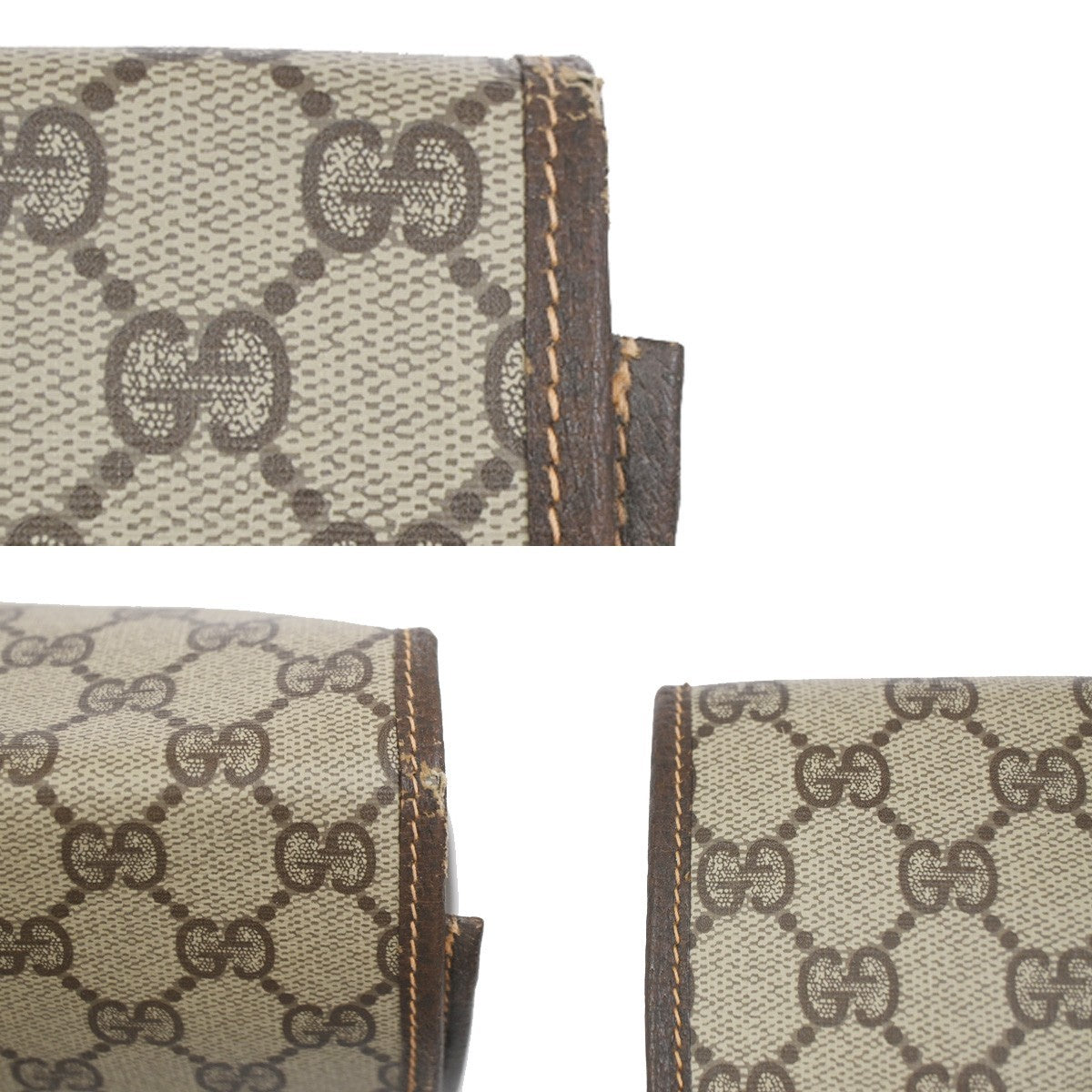GUCCI GG Web Sherry Line Clutch Bag PVC Leather Beige Brown Italy 09ZA321