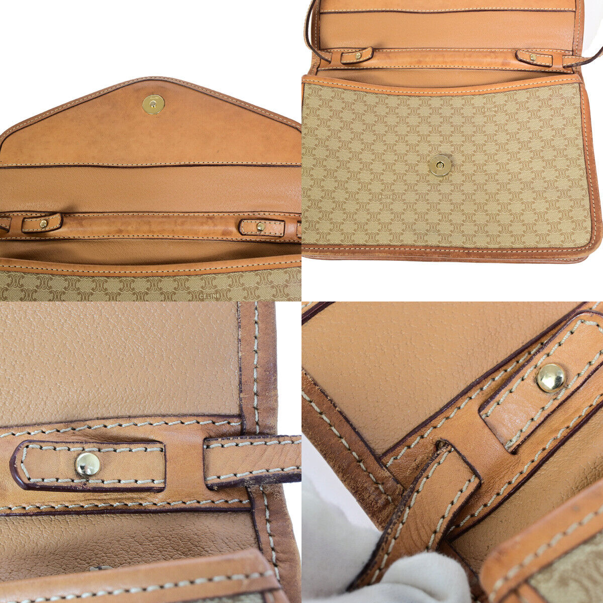 CELINE Logo Macadam Pattern Shoulder Tote Bag PVC Leather Brown GHW 62SJ014