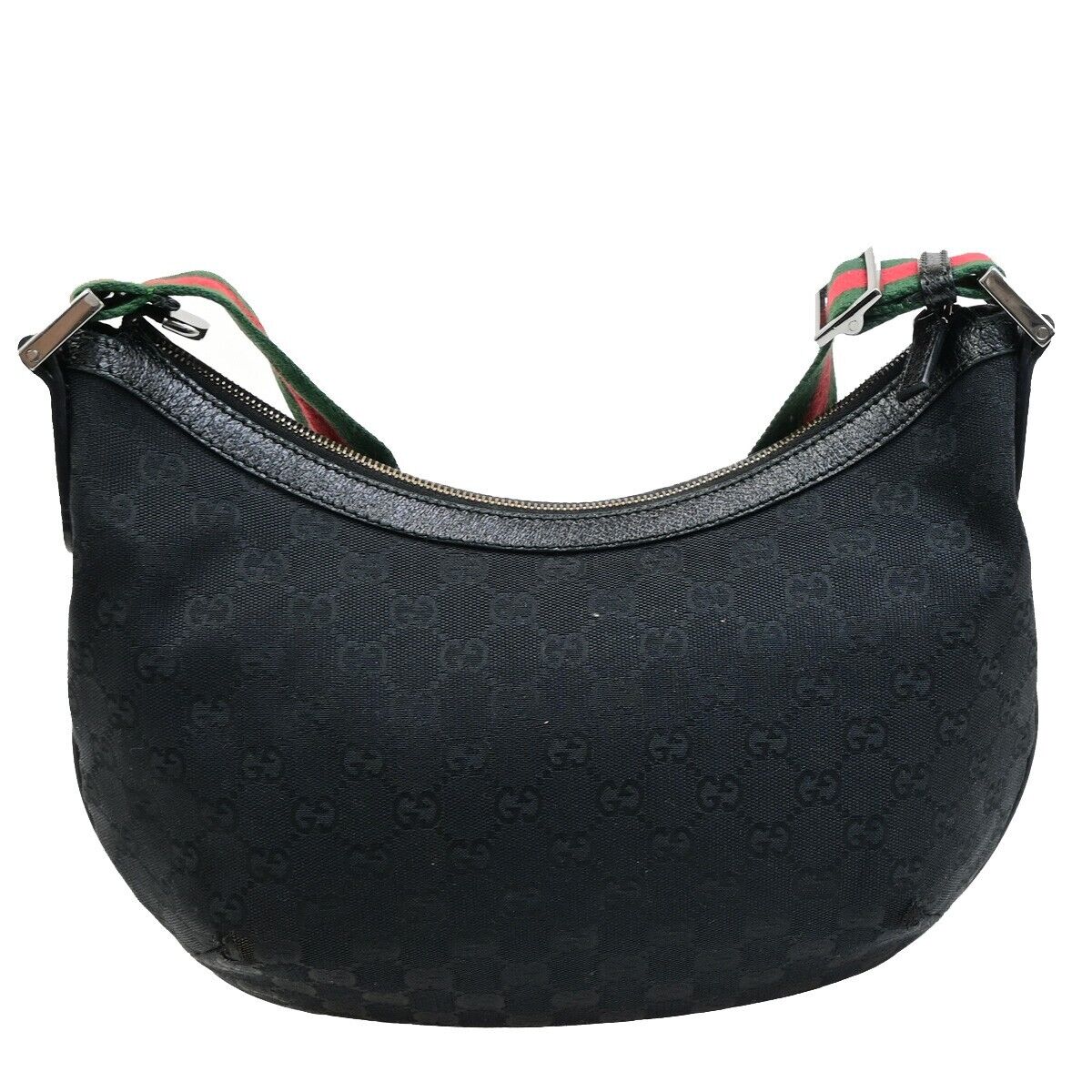 GUCCI Logo GG Pattern Sherry Shoulder Bag Canvas Leather Black Italy 76ED913