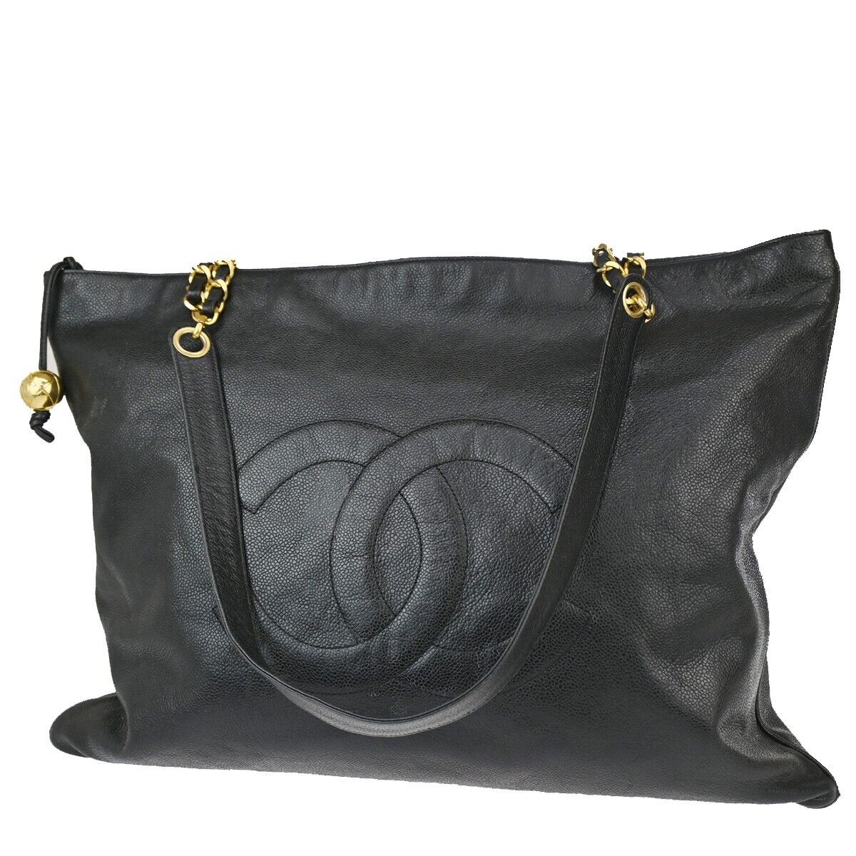 CHANEL CC Logo Chain Shoulder Tote Bag Caviar  Leather Black GHW Italy 683RJ715