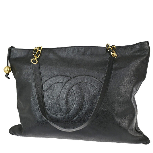 CHANEL CC Logo Chain Shoulder Tote Bag Caviar  Leather Black GHW Italy 683RJ715