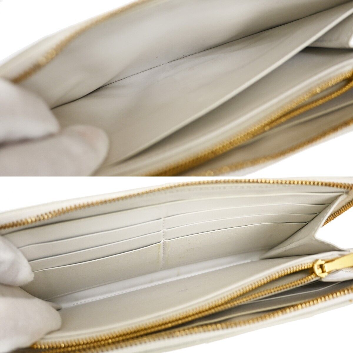 BOTTEGA VENETA Cassette Intrecciato long Wallet Purse Leather White 64SH377