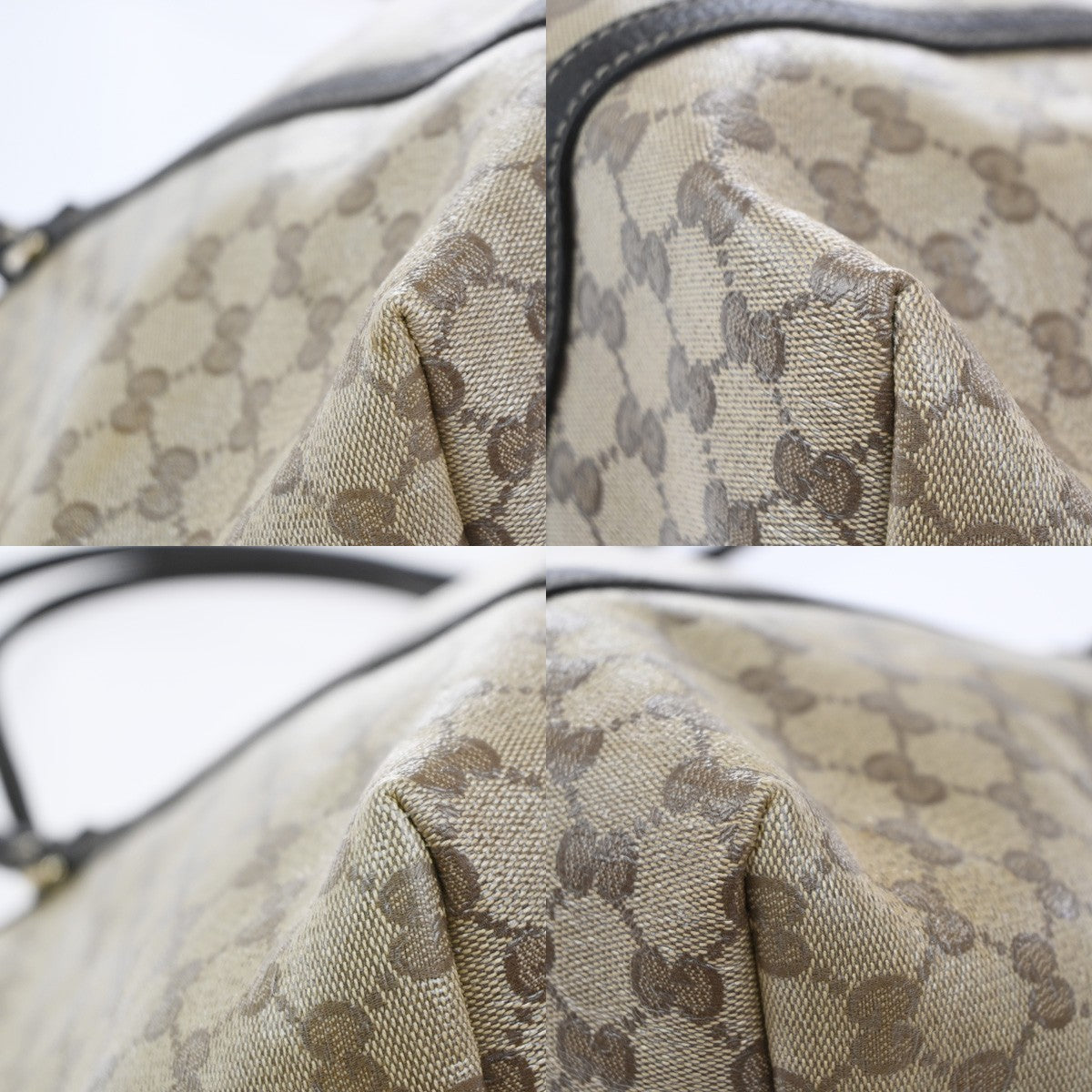 GUCCI GG Pattern Crystal Shoulder Tote Bag Coating Canvas Leather Brown 87EG286