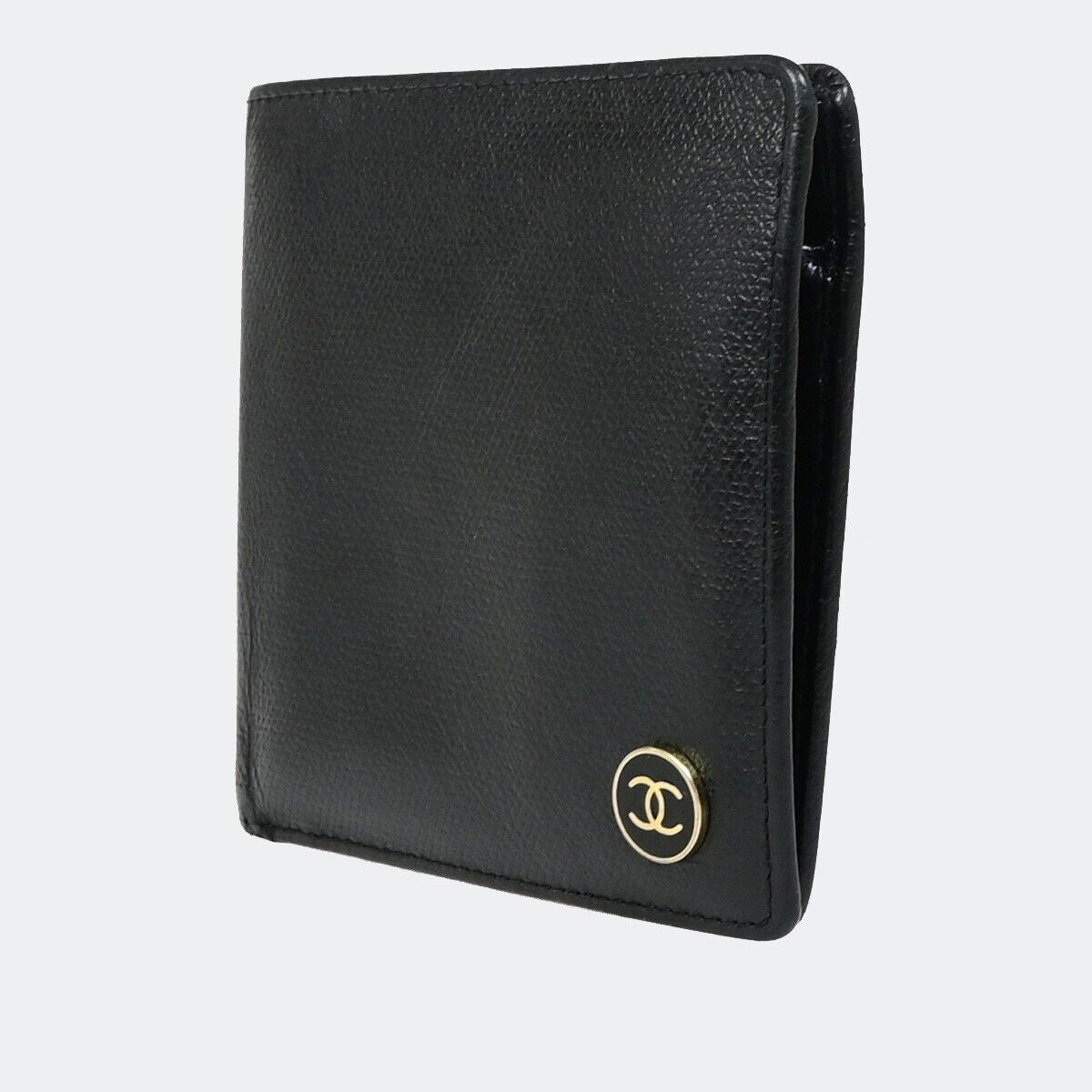 CHANEL CC Logo Compact Bifold Wallet Leather Black GHW France 38RK157