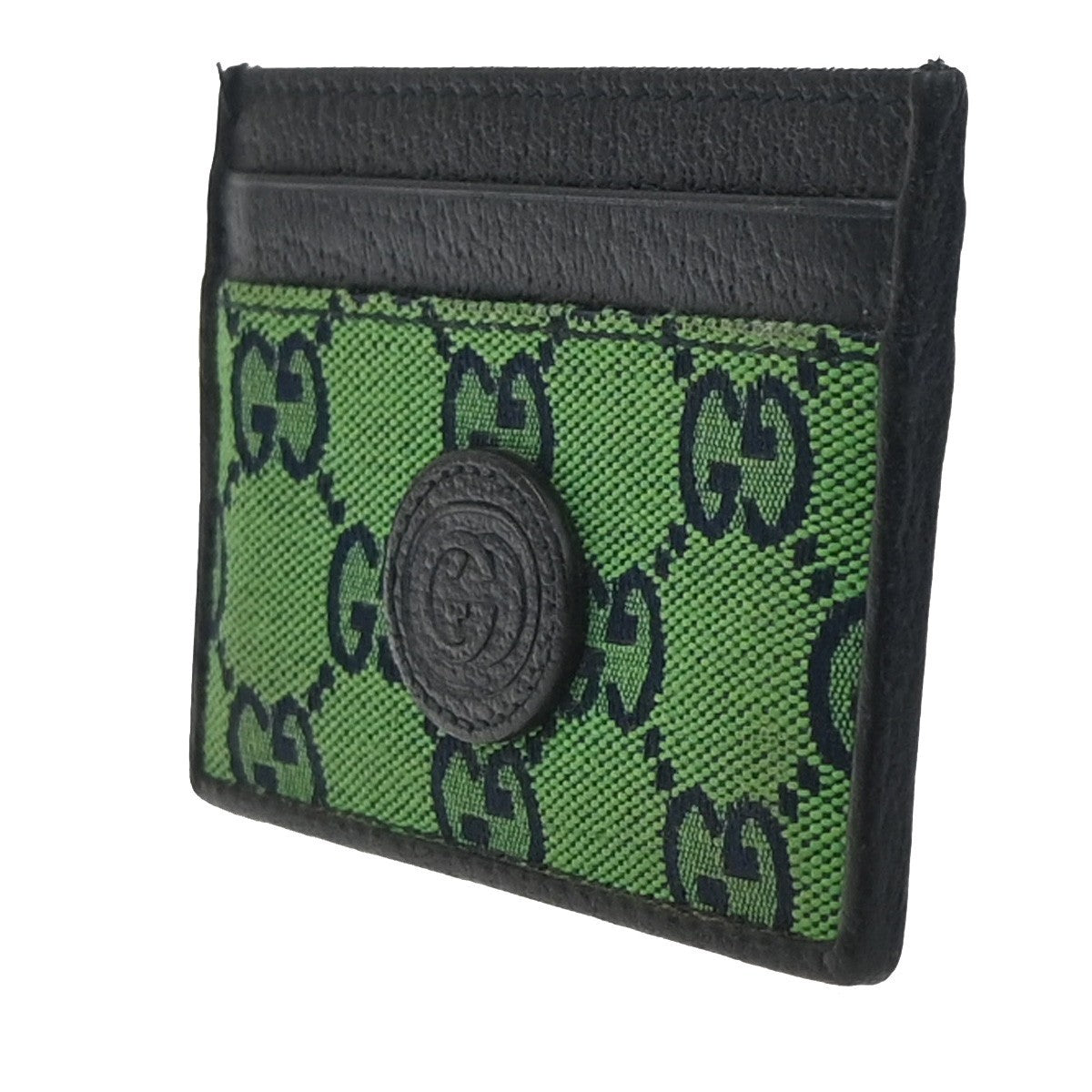GUCCI Logo GG Pattern Card Case Canvas Leather Green Navy Blue Italy 67MA478