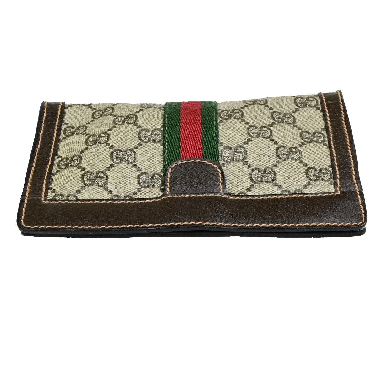 GUCCI Logo GG Mini Pattern Sherry Pouch Bag PVC Leather Brown Italy 67KA491