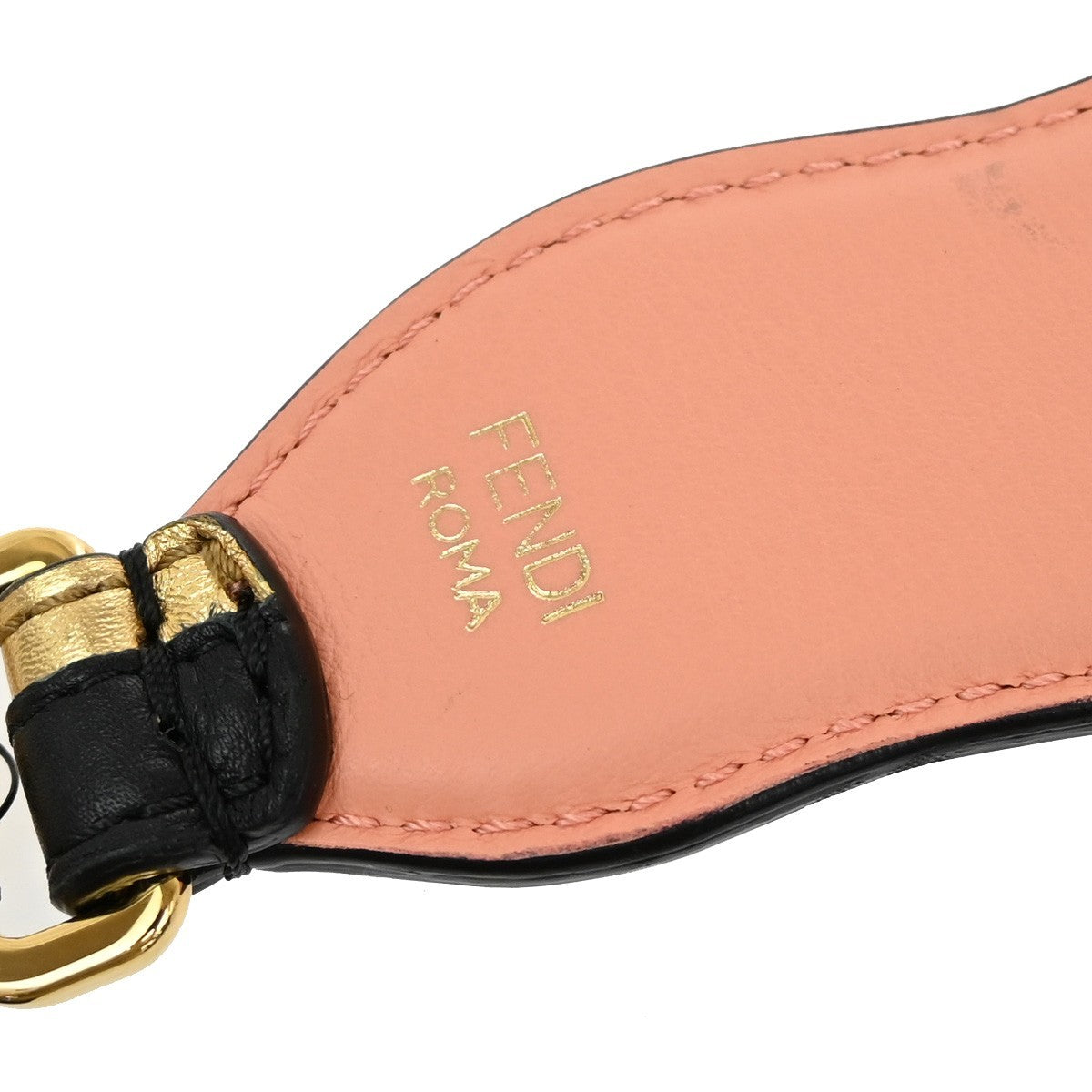 FENDI Logo Strap You Bag Shoulder Strap Leather Gold Black 67RL425