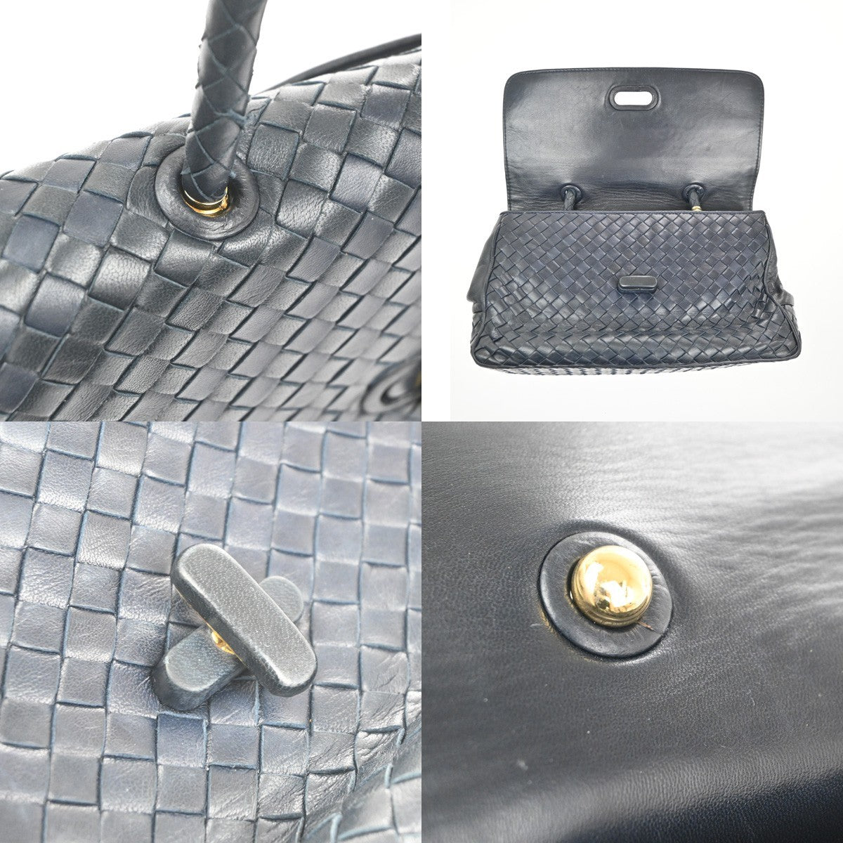BOTTEGA VENETA Intrecciato Hand Bag Leather Navy Italy GHW 87TA525