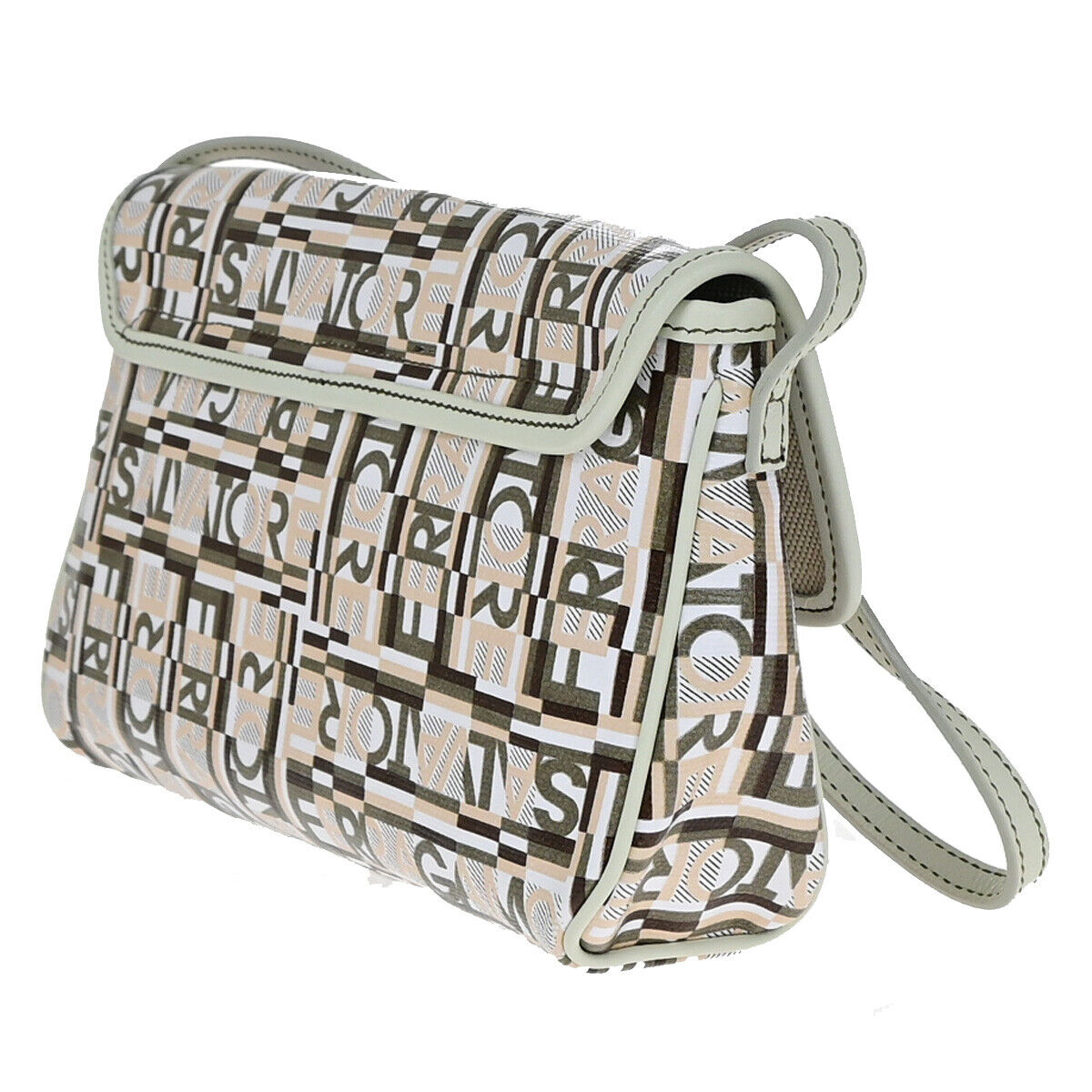 SALVATORE FERRAGAMO Logo Shoulder Bag PVC Leather White SHW Italy 30KA267