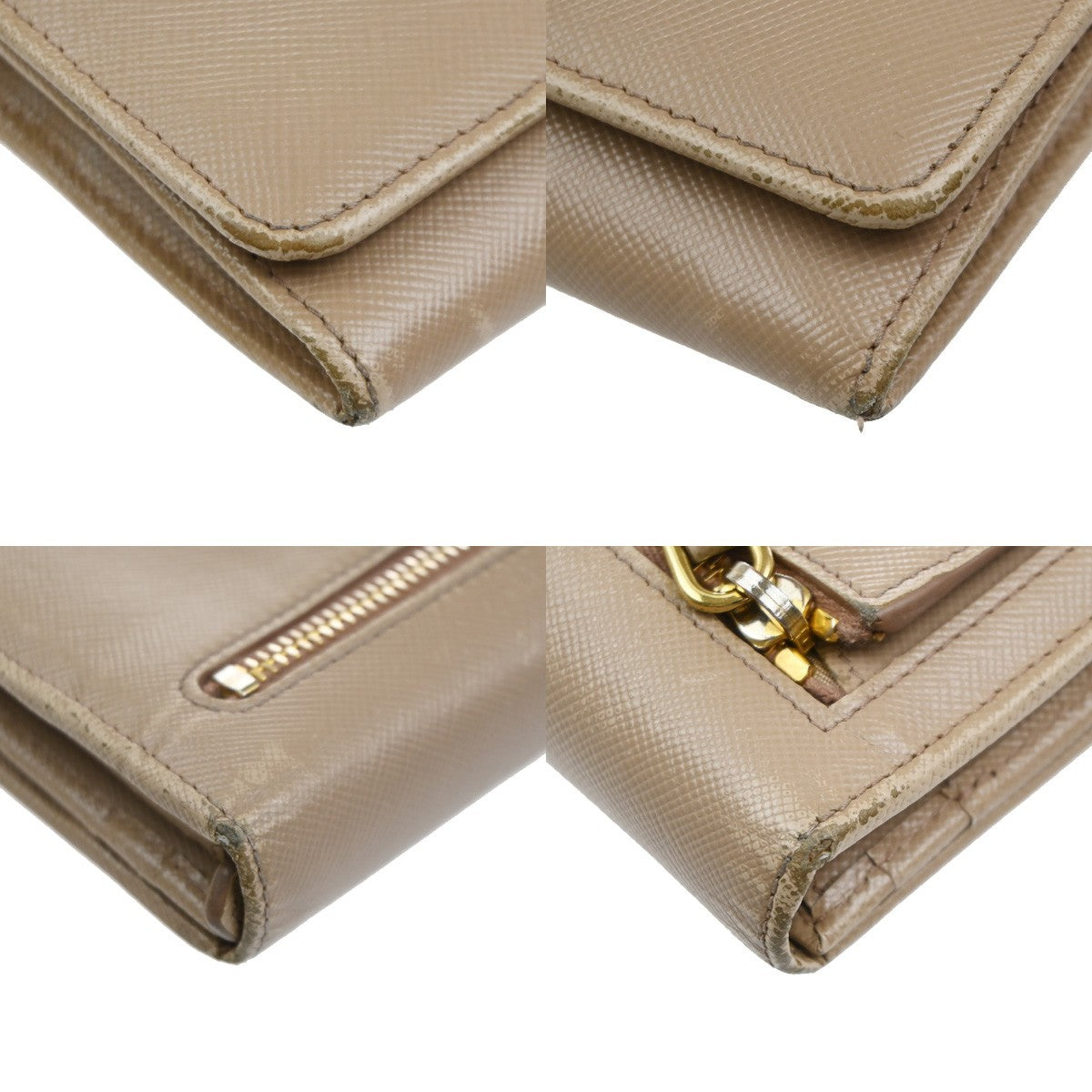 PRADA Logo Bifold Flap Long Wallet Saffiano Leather Beige GHW Italy 01KD036