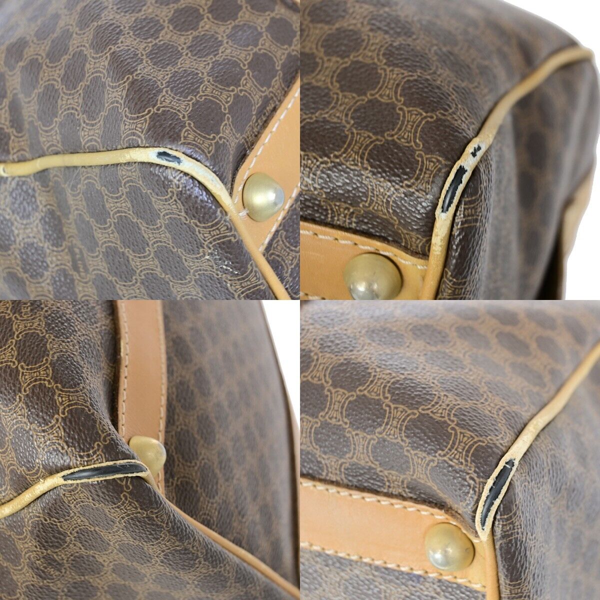 CELINE Macadam Pattern Travel Hand Bag PVC Leather Brown Italy 09FA744