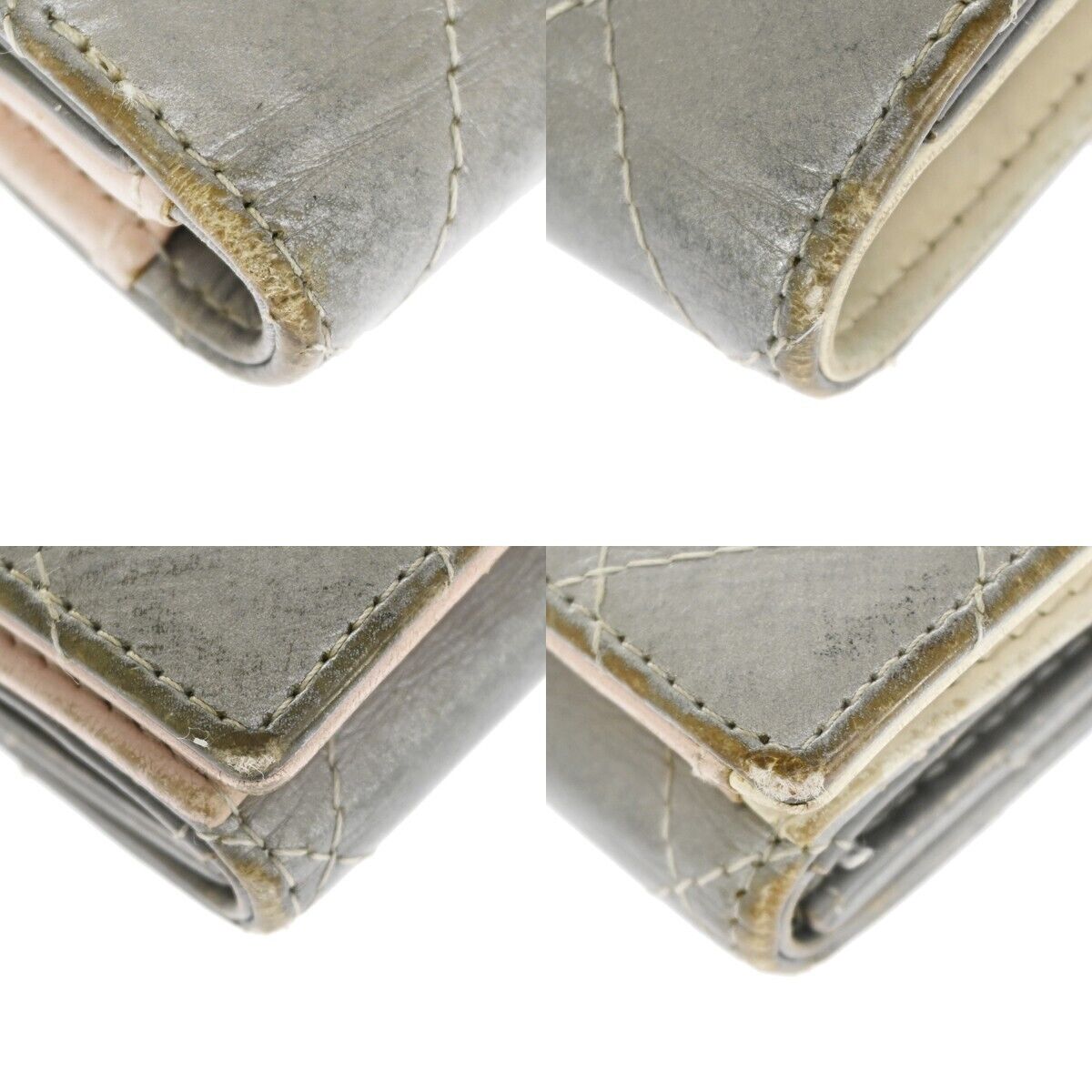 CHANEL CC Logo Matelasse Bifold Wallet Purse Leather Silver SHW Italy  04HB384