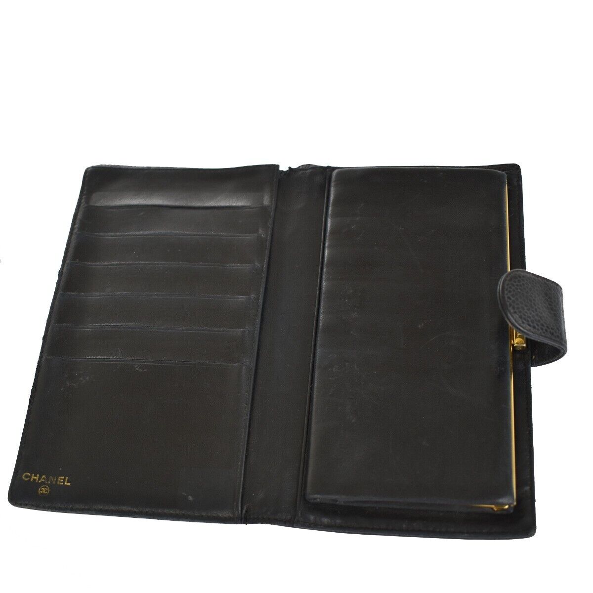 CHANEL CC Logo Long Bifold Wallet Purse Caviar Skin Leather Black GHW 61SH440