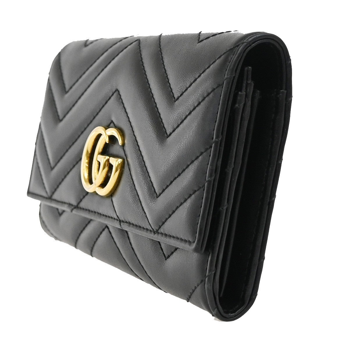 GUCCI Marmont Continental GG  Long Bifold Wallet Leather Black GHW 81TA043