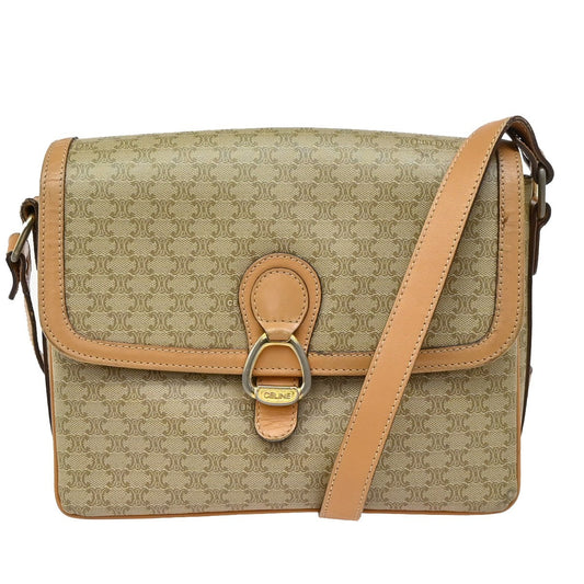 18.Live CELINE Macadam Pattern Shoulder Bag PVC Leather Beige Italy 68KP162