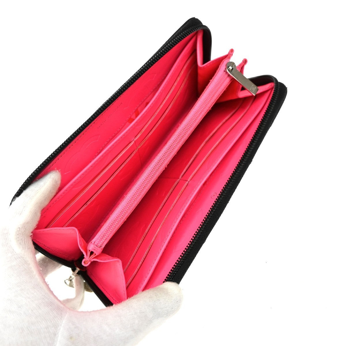 CHANEL CC Cambon Long Zipper Bifold Wallet Patent Leather Black SHW 13RF962
