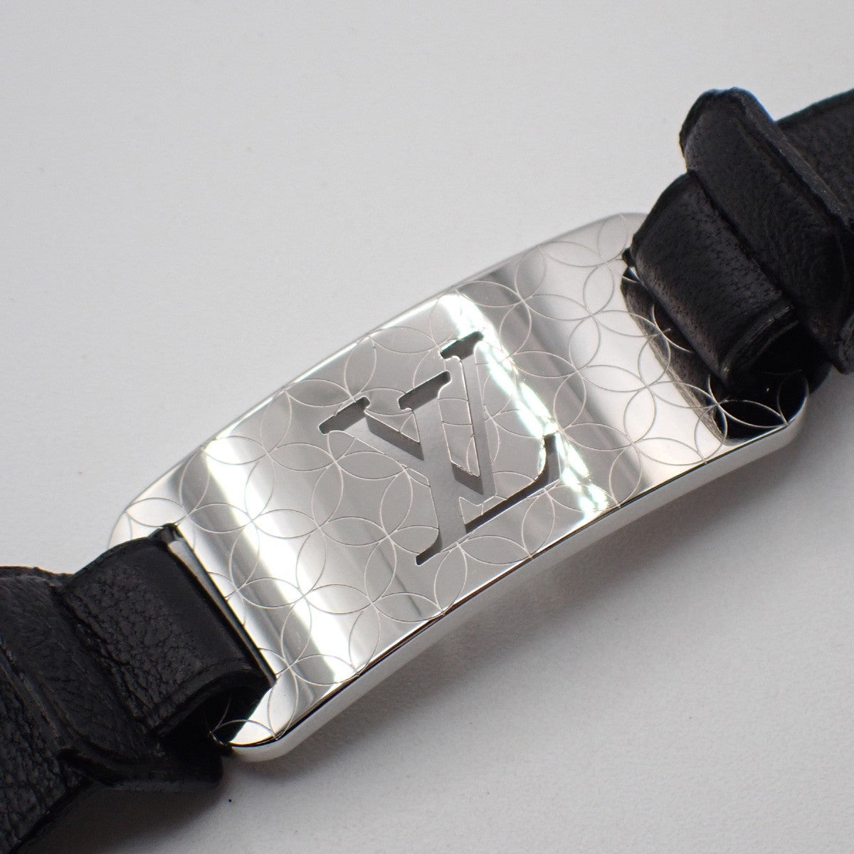 LOUIS VUITTON Champs Elysees Bracelet Leather Black Silver M65458 02KP066