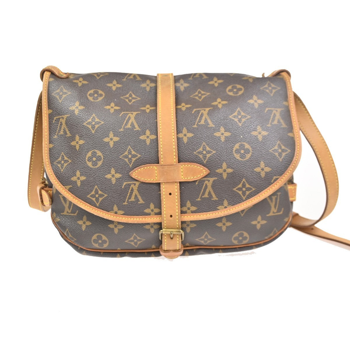 LOUIS VUITTON Logo Saumur 30 Shoulder Bag Monogram Leather Brown M42256 10CA776