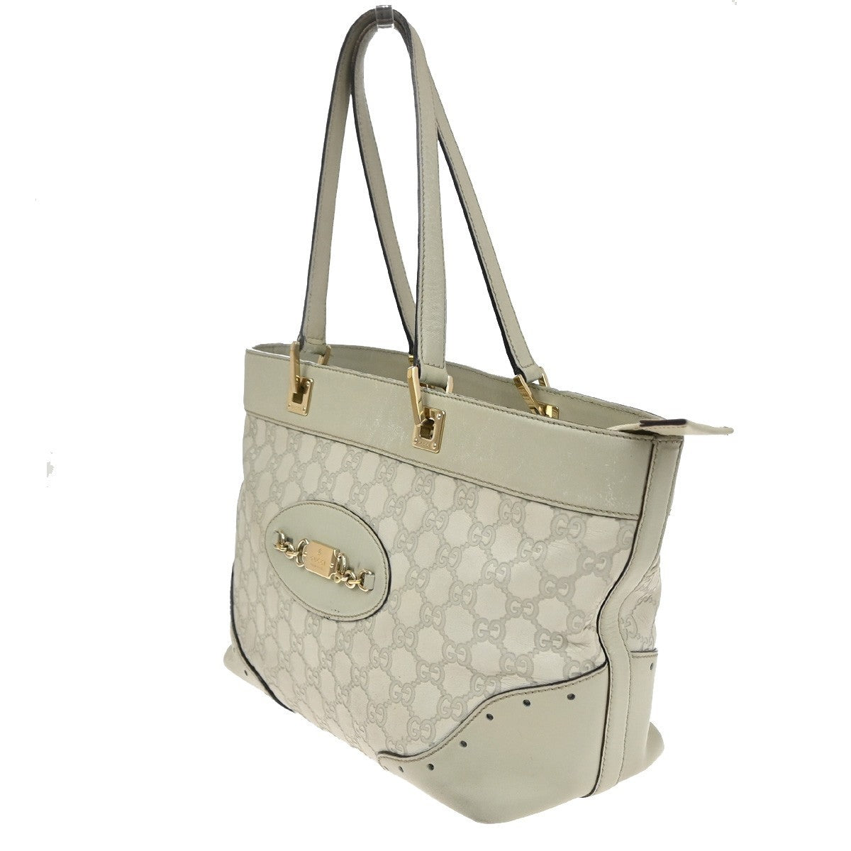GUCCI GG Pattern Guccissima Shoulder Hand Bag Embossing Leather White 65EG400