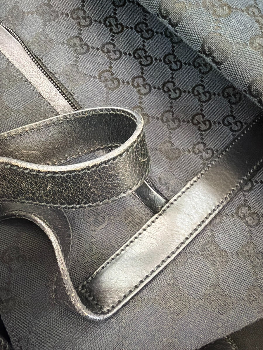 GUCCI Logo GG Pattern Shoulder Tote Bag Canvas Leather Black SHW Italy 80KD022