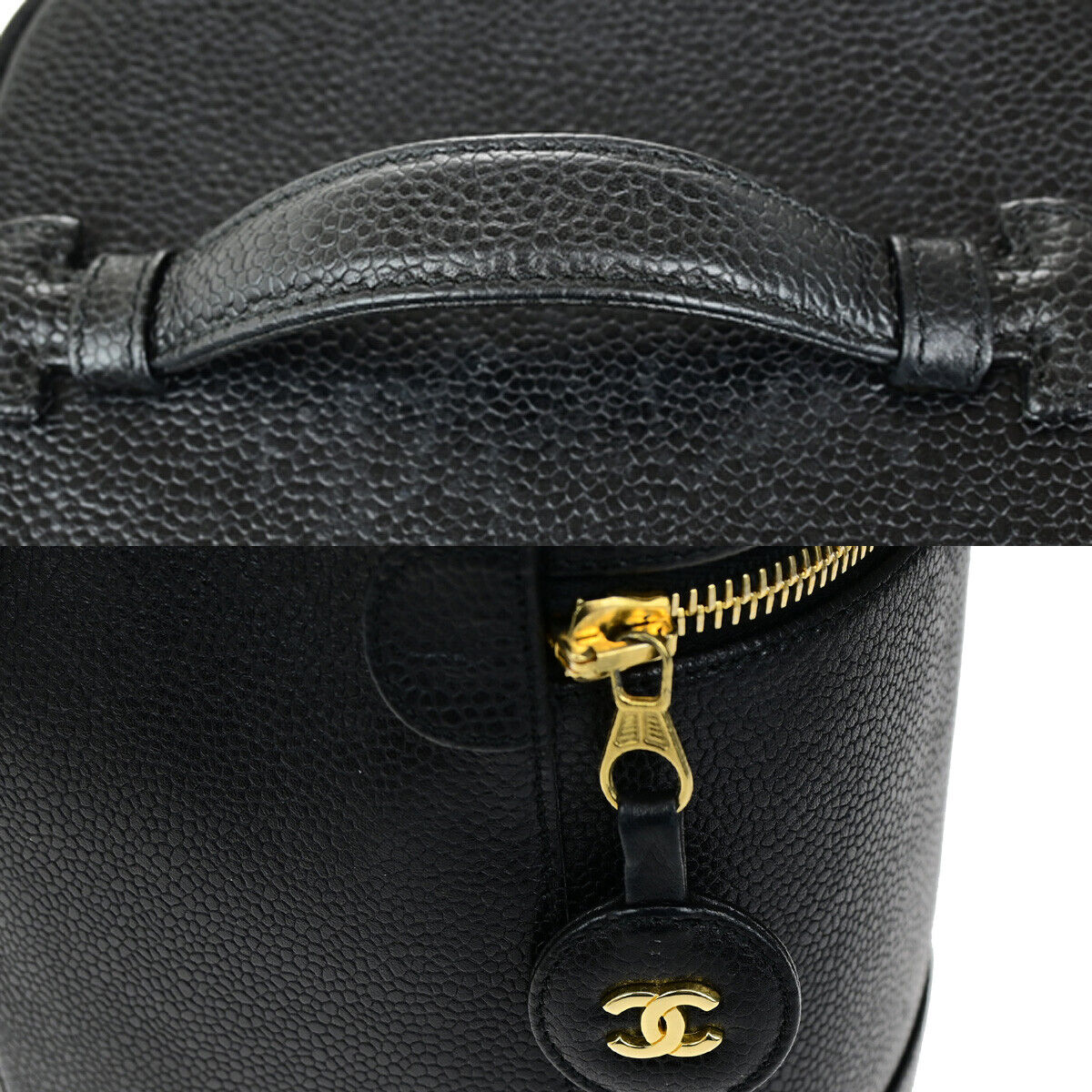 CHANEL CC Logo Vanity Hand Bag Grained Calfskin Leather BK GHW Vintage 42RK716