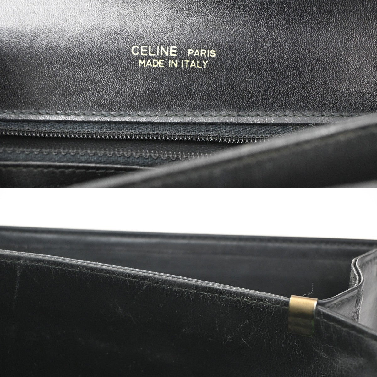 CELINE PARIS Logo Horse Carriage Shoulder Bag Leather Black Gold Italy 38CA739
