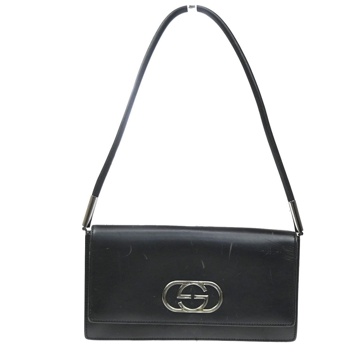 GUCCI Logo GG Shoulder Hand Bag Leather Black SHW Italy 66YJ174