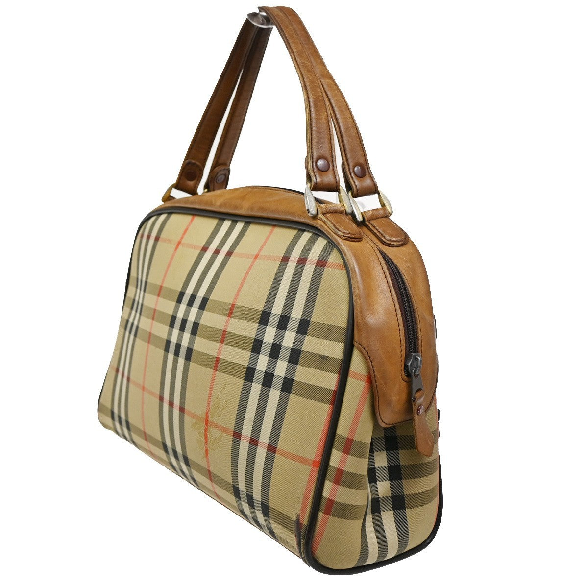 BURBERRYS Logo Nova Check Hand Bag Canvas Leather Beige Brown GHW 08CA549