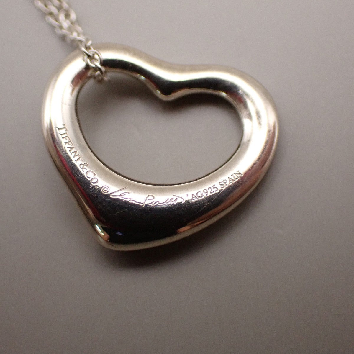 TIFFANY & CO. Logo Open Heart 16mm Chain Necklace Silver AG925 05CA057