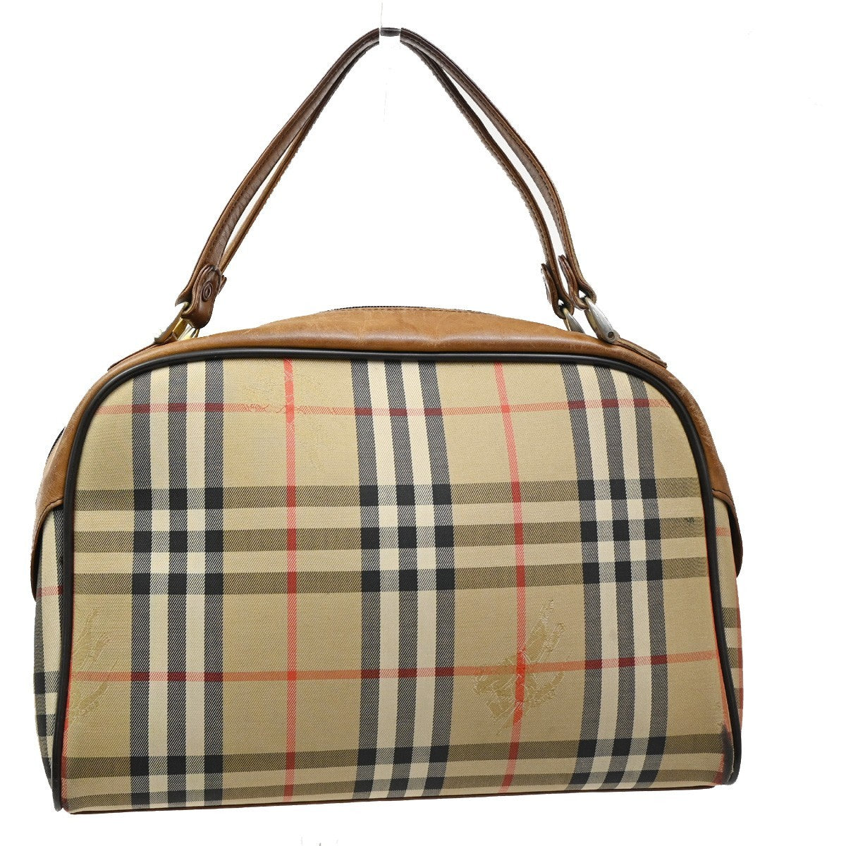 BURBERRYS Logo Nova Check Hand Bag Canvas Leather Beige Brown GHW 08CA549