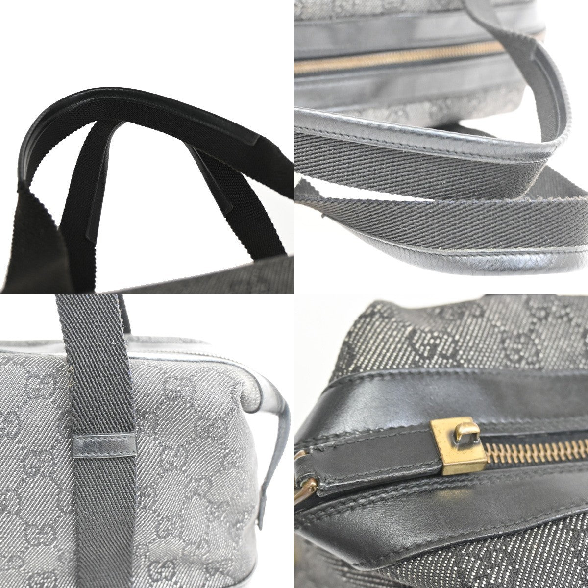 GUCCI GG Pattern Shoulder Hand Bag GGCanvas Leather Gray Black GHW 36TA167