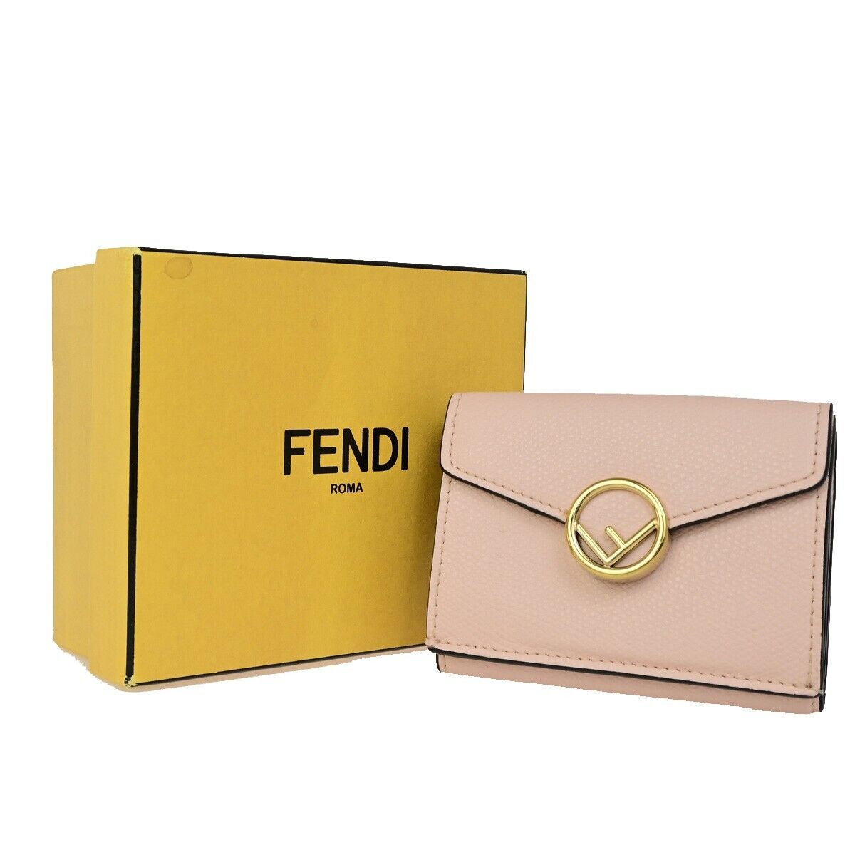 FENDI Zucca Pattern Mini Trifold Wallet Purse Leather Pink Italy 69FB178