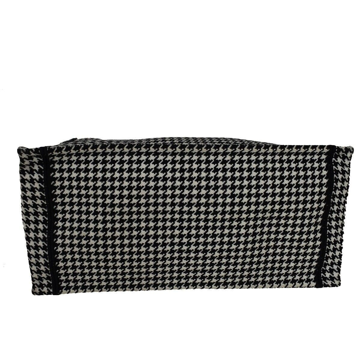 CHRISTIAN DIOR Book Tote Medium Hand Bag Houndstooth Canvas Leather BK 307LC341