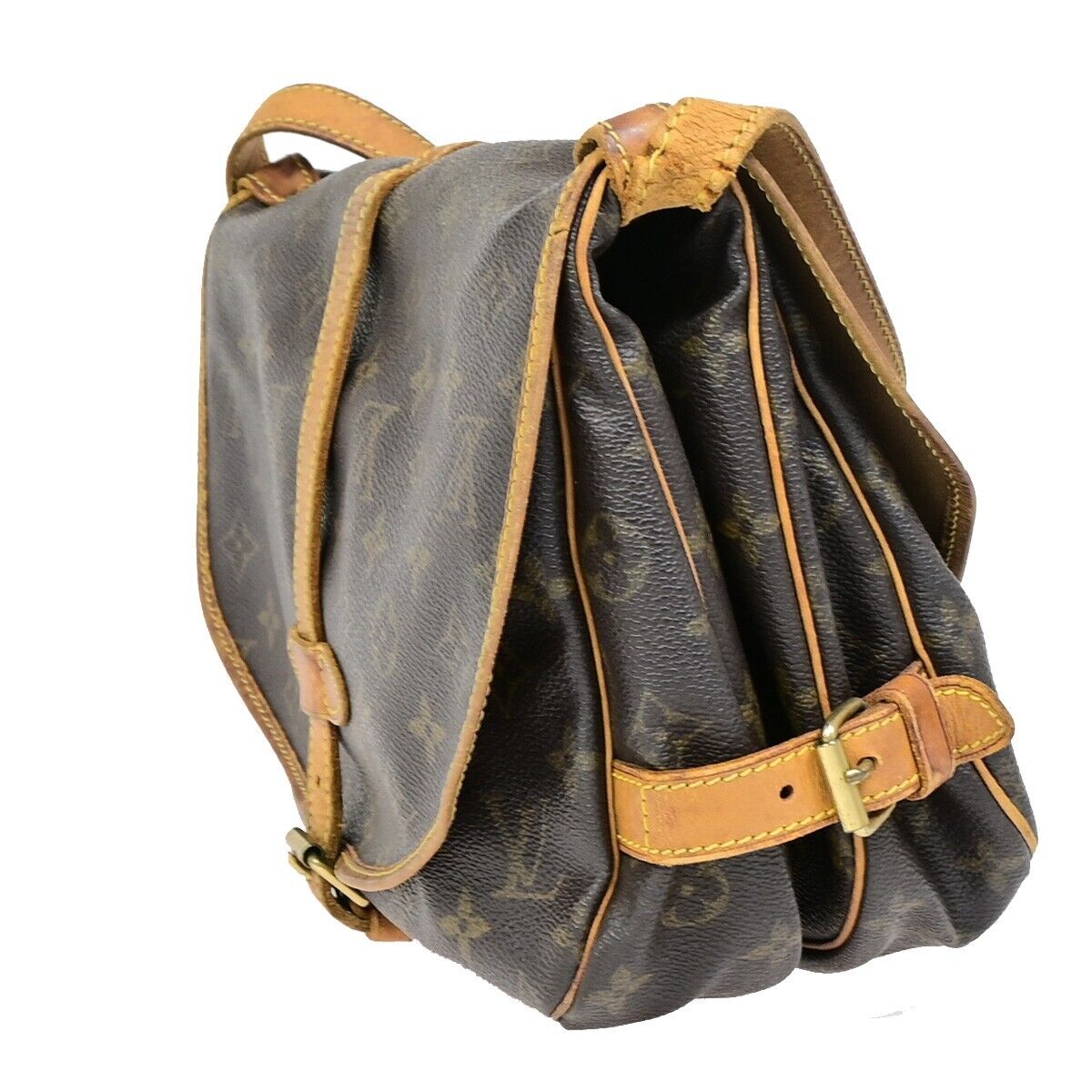 LOUIS VUITTON Logo Saumur 30 Shoulder Bag Monogram Leather Brown M42256 64EB111