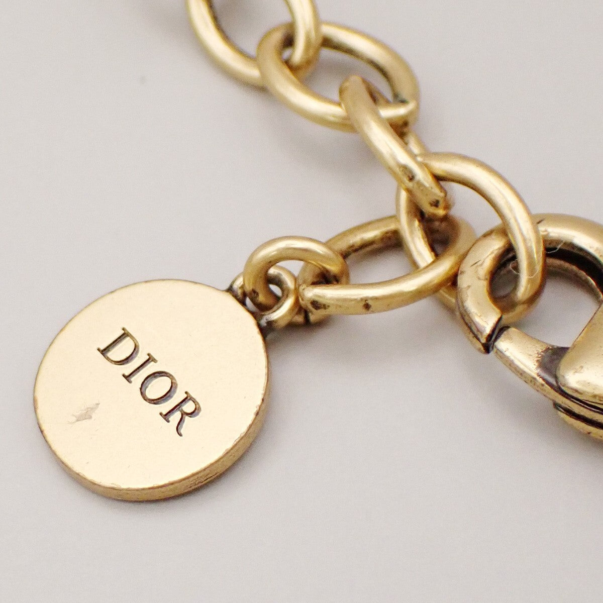 CHRISTIAN DIOR Logo Tribal Imitation Pearl Necklace White Gold 88RK382