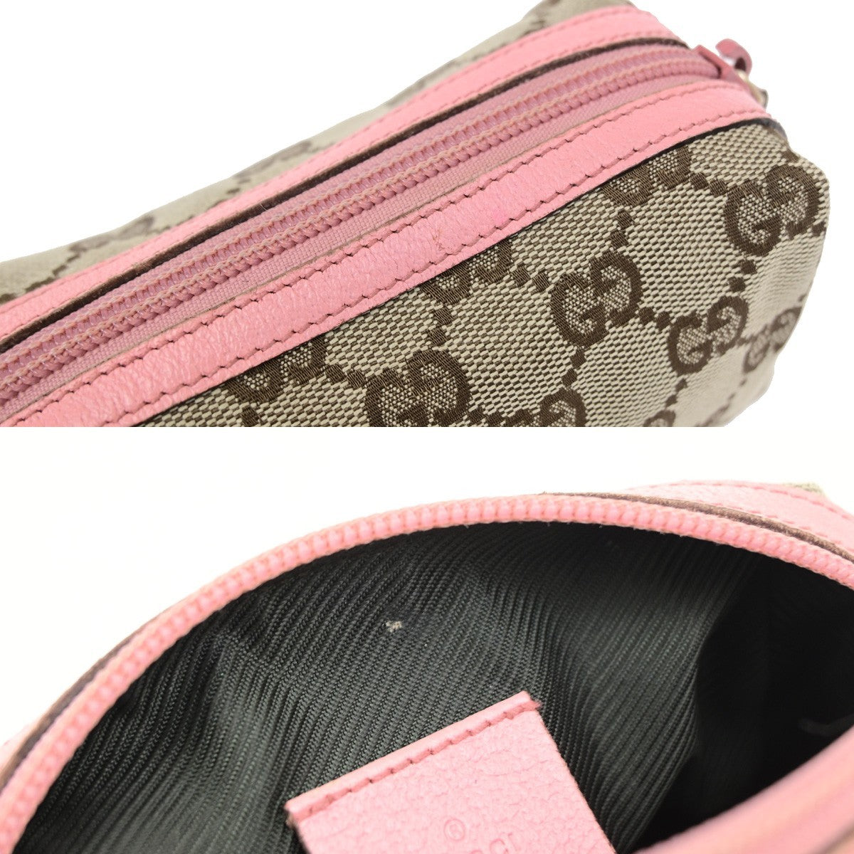 GUCCI Logo GG Pattern Cosmetic Pouch Canvas Leather Brown Pink GHW Italy 67YJ275