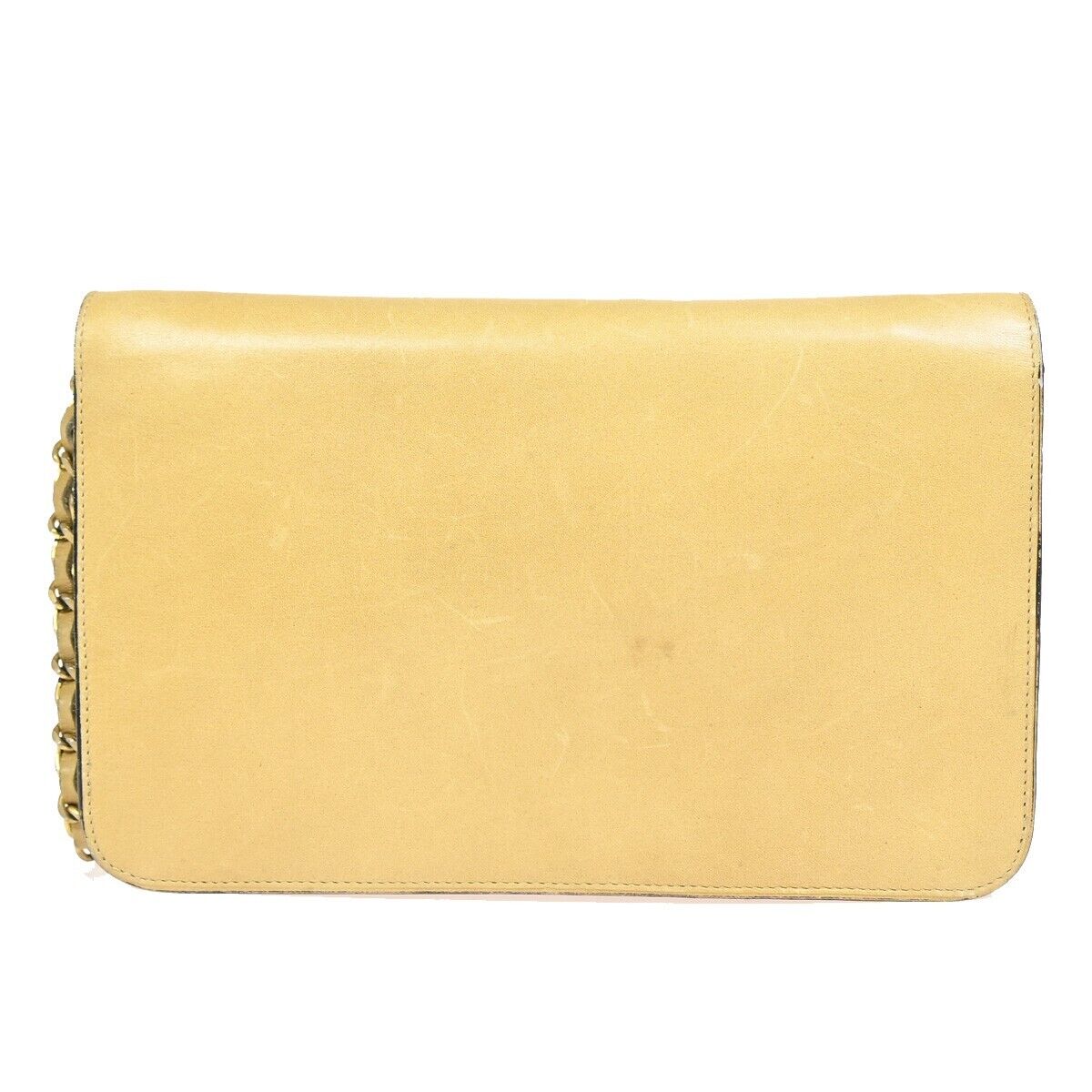 CHANEL CC Logo Chain Shoulder Bag Leather Beige GHW France Vintage 605EB035