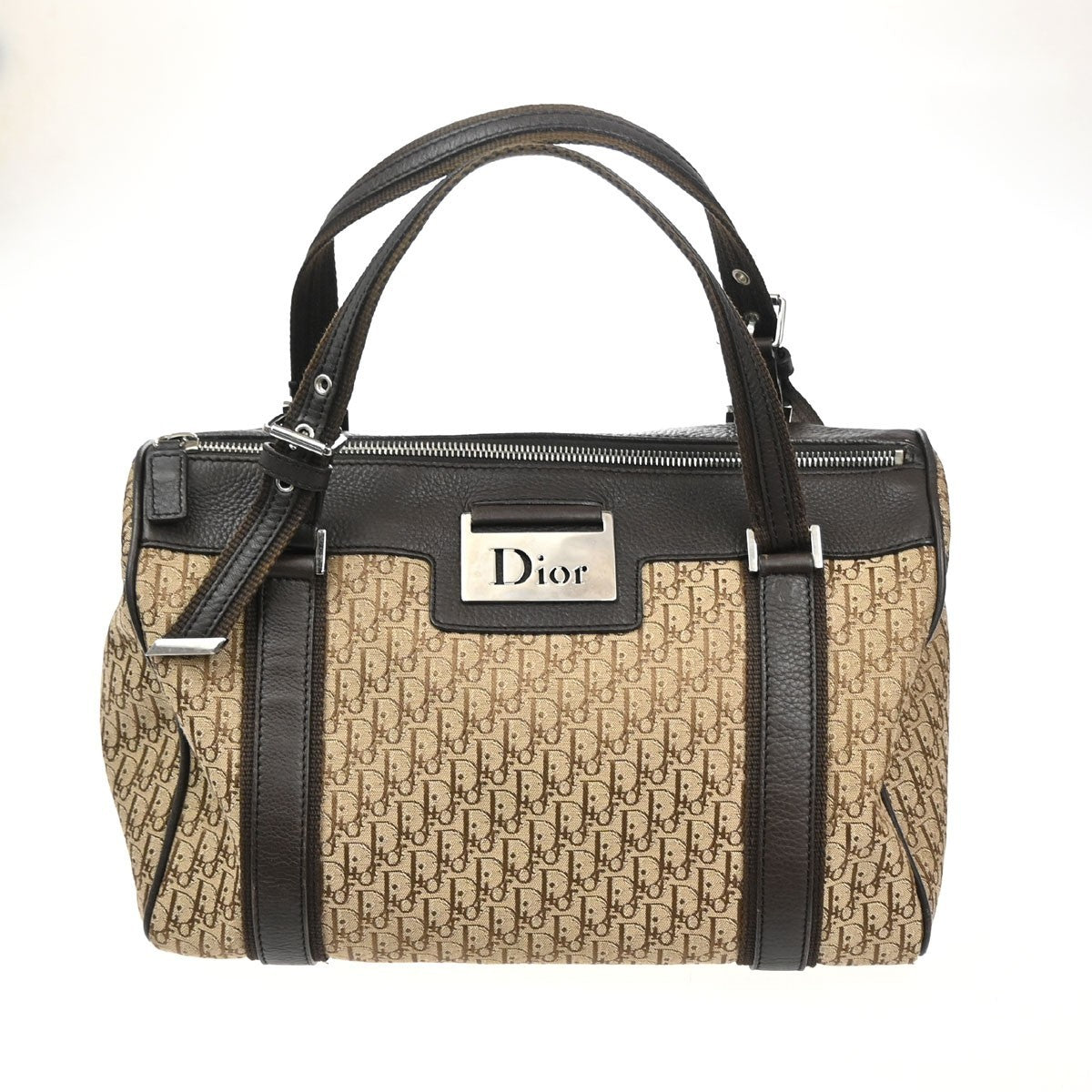 CHRISTIAN DIOR Logo Trotter Pattern Street Chic Bag Canvas Leather Beige 15CA370