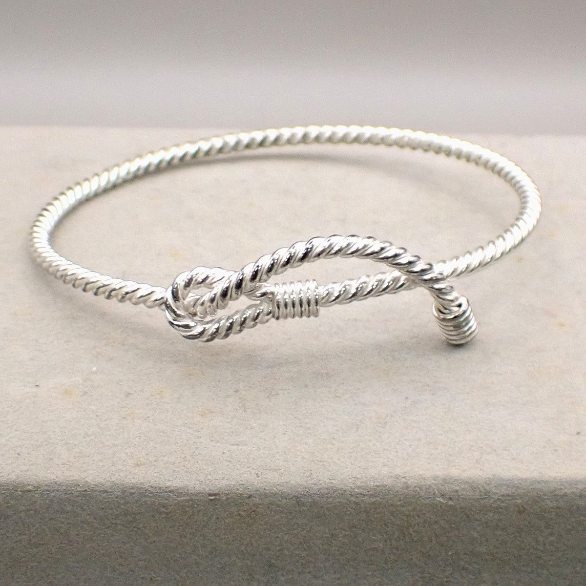 HERMES Logo Twisted Rope Knot Bracelet Bangle Silver 680LC634