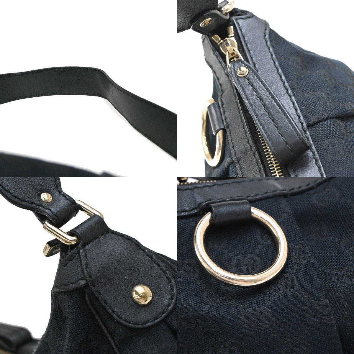GUCCI Logo Sukey GG Pattern Shoulder Bag Canvas Leather Black Italy 30EE281