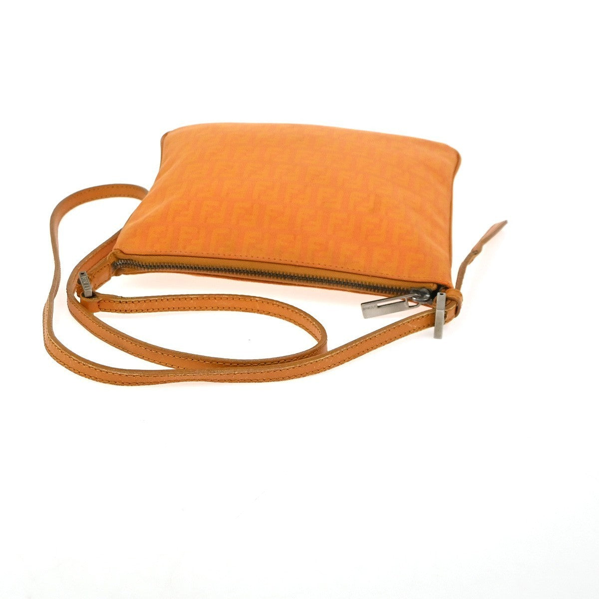 FENDI Zucchino Mini Crossbody Shoulder Bag Canvas Leather Orange Italy 62YH981