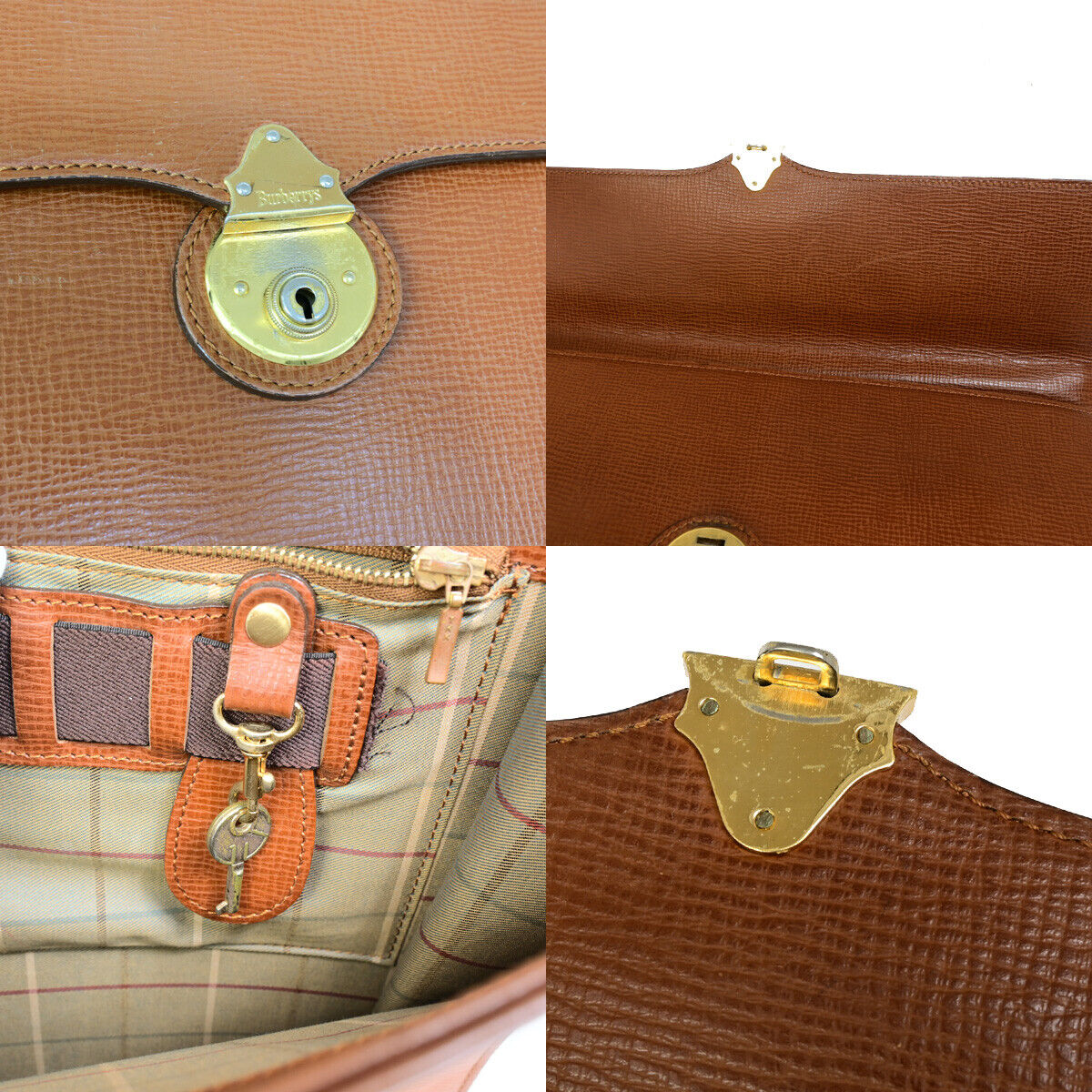 Burberrys Logo Business Briefcase Hand Bag Leather Brown 04YF619