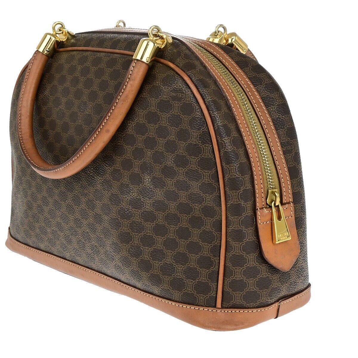 CELINE Logo Macadam Pattern Hand Bag PVC Leather Brown GHW Made in Italy 86ED033