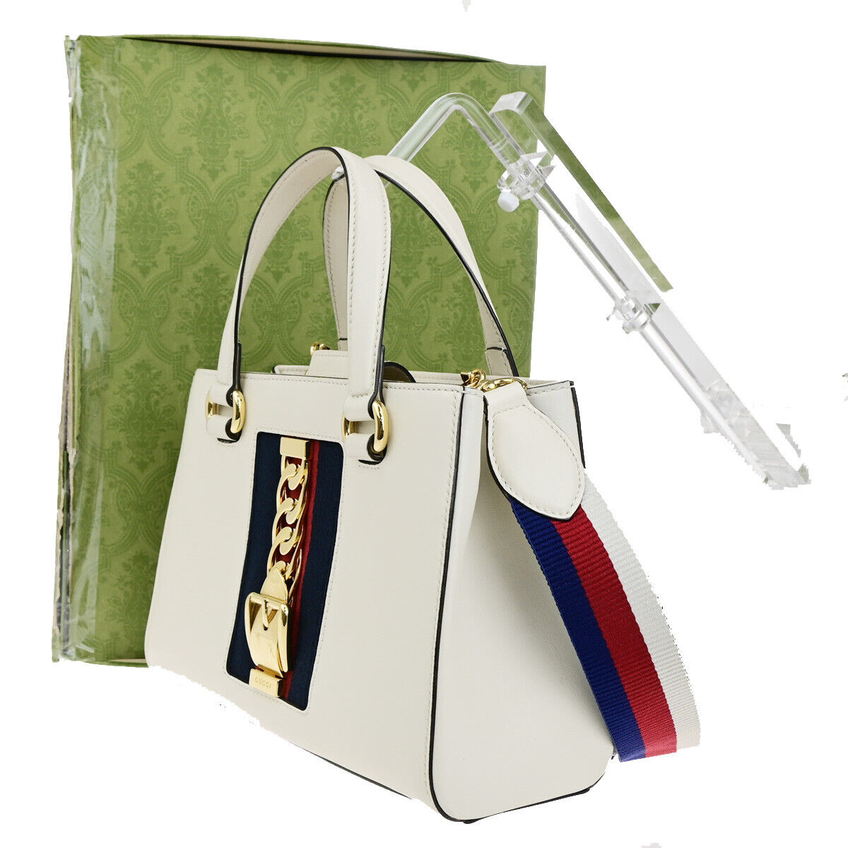 GUCCI Logo Sylvie Sherry 2 Way Shoulder Hand Bag Leather White GHW Italy 21YG624