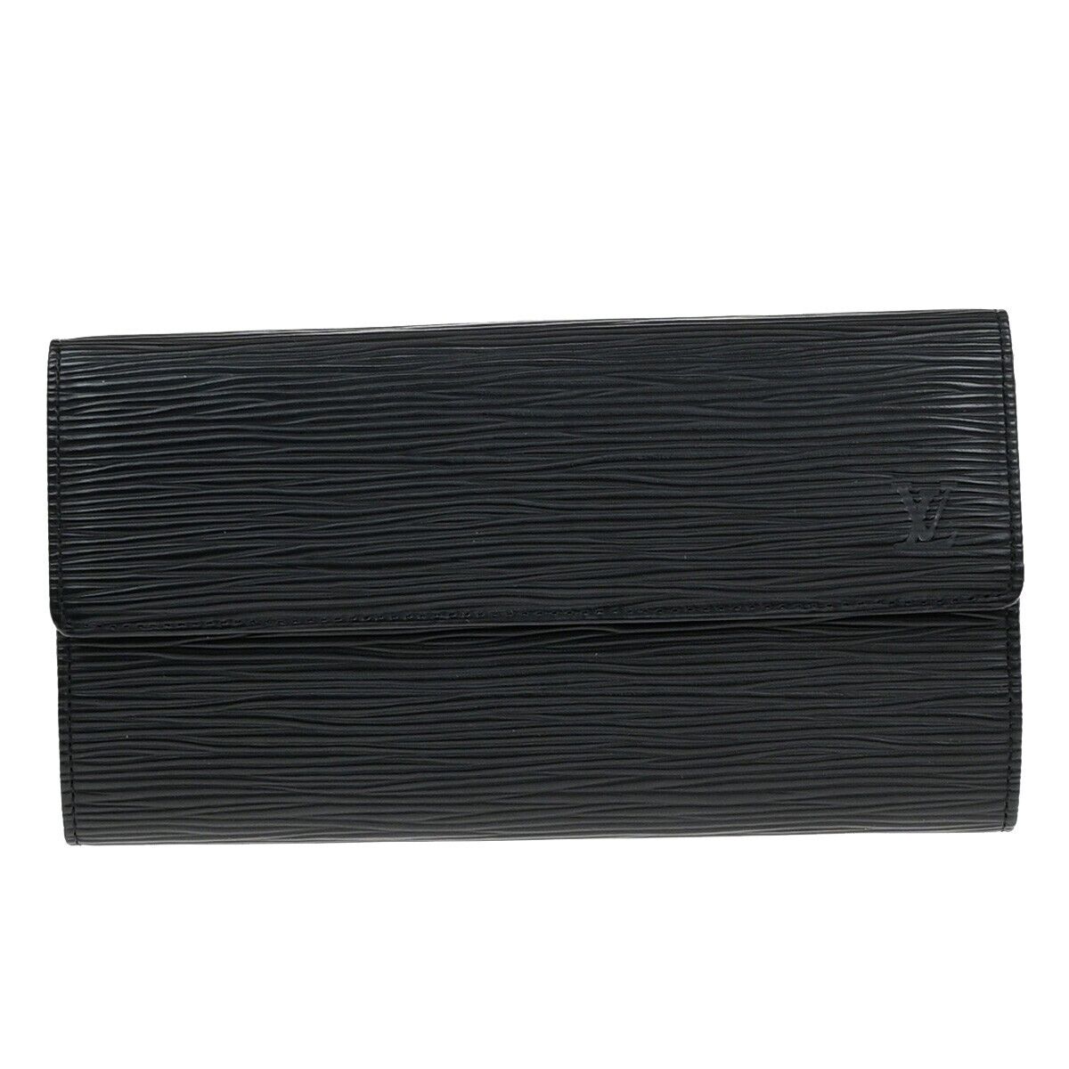 LOUIS VUITTON Logo Pochette Credit Long Wallet Epi Leather Black M63572 63EE080