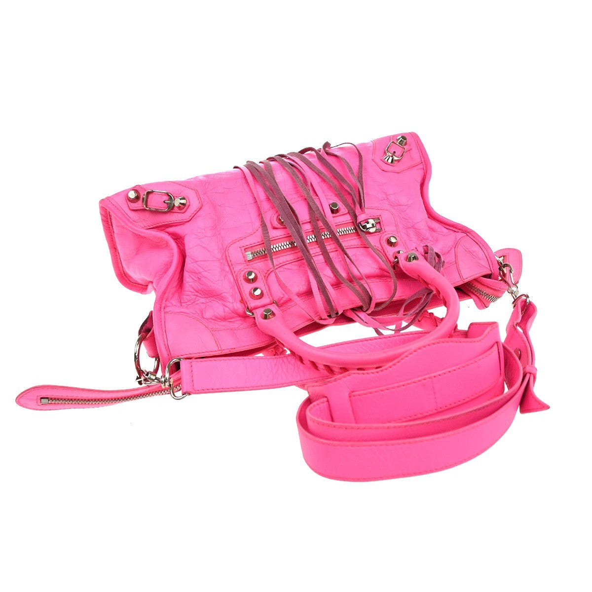 BALENCIAGA City 2Way Shoulder Hand Bag Leather Neon Pink SHW 689RP122