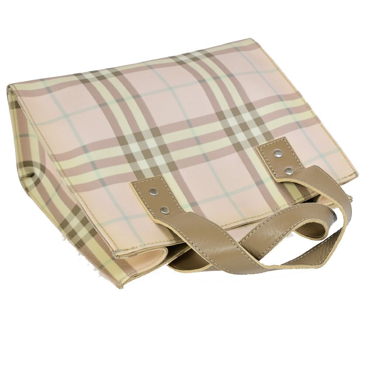 BURBERRY Logo Nova Check Hand Tote Bag PVC Leather Pink Brown Italy 07FA940